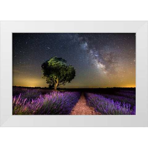 Night Landscape Of Brihuega,Spain. White Modern Wood Framed Art Print by Nunez, Adrian