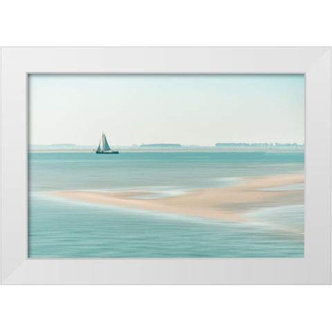 Passing A Sandbank White Modern Wood Framed Art Print by De Laat, Bernardine
