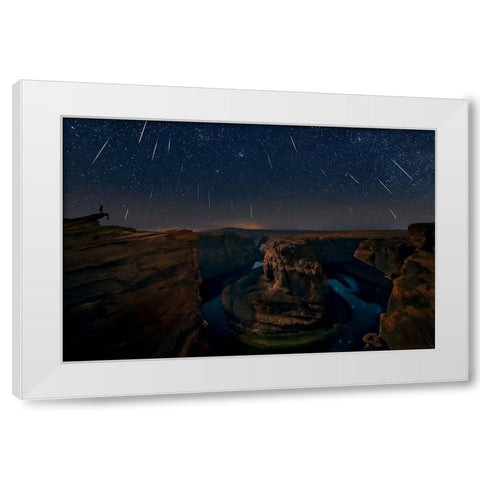 Watching The Comet And The Meteor Shower White Modern Wood Framed Art Print by Zhu, Hua
