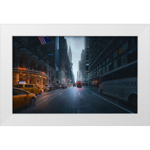 Good Morning Ny White Modern Wood Framed Art Print by De La, Javier