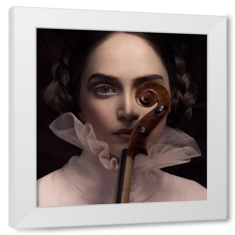 The Dark Violinist White Modern Wood Framed Art Print by Naderi, Peyman