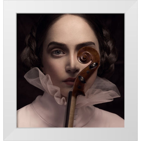 The Dark Violinist White Modern Wood Framed Art Print by Naderi, Peyman