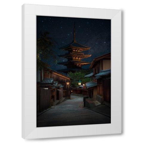 Kyoto Night White Modern Wood Framed Art Print by Vandewalle, Richard