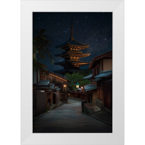 Kyoto Night White Modern Wood Framed Art Print by Vandewalle, Richard