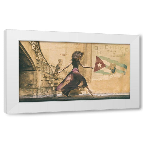 Walking In Havana White Modern Wood Framed Art Print by Gil Raga, Joan