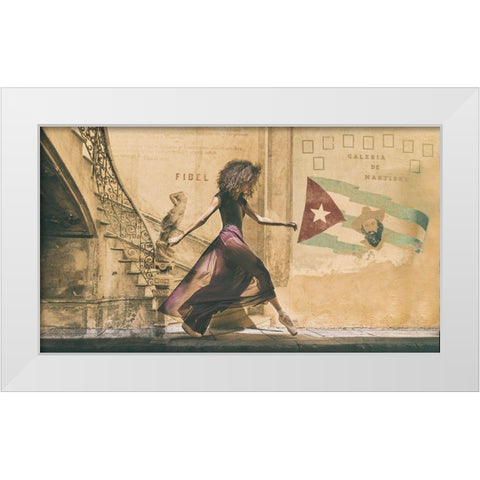 Walking In Havana White Modern Wood Framed Art Print by Gil Raga, Joan