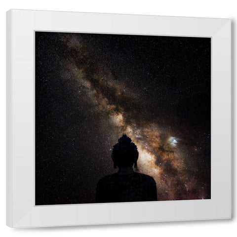 The God And Universe White Modern Wood Framed Art Print by Swapnil