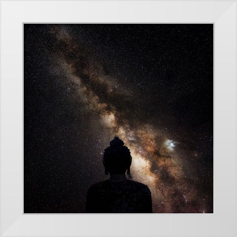 The God And Universe White Modern Wood Framed Art Print by Swapnil