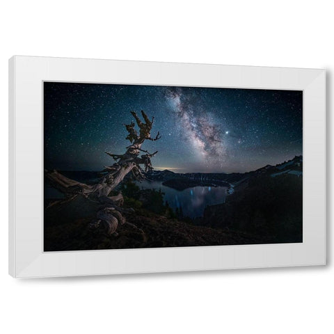 Milky Way Over Crater Lake White Modern Wood Framed Art Print by Jacobs, Lydia