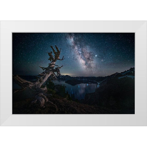 Milky Way Over Crater Lake White Modern Wood Framed Art Print by Jacobs, Lydia