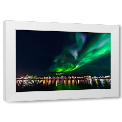 Svolvaer Polar Light 1 White Modern Wood Framed Art Print by Alicke, Bjoern