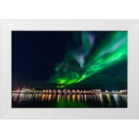 Svolvaer Polar Light 1 White Modern Wood Framed Art Print by Alicke, Bjoern