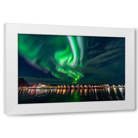 Svolvaer Polar Light 2 White Modern Wood Framed Art Print by Alicke, Bjoern