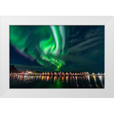 Svolvaer Polar Light 2 White Modern Wood Framed Art Print by Alicke, Bjoern