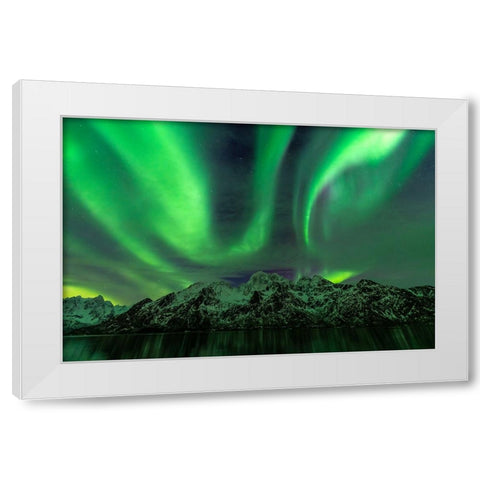 Lofoten Aurora Mountains White Modern Wood Framed Art Print by Alicke, Bjoern