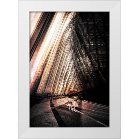 Women With Parasol White Modern Wood Framed Art Print by Chiriaco, Carmine
