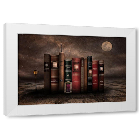 Night Library White Modern Wood Framed Art Print by Vekemans, Muriel