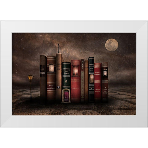 Night Library White Modern Wood Framed Art Print by Vekemans, Muriel