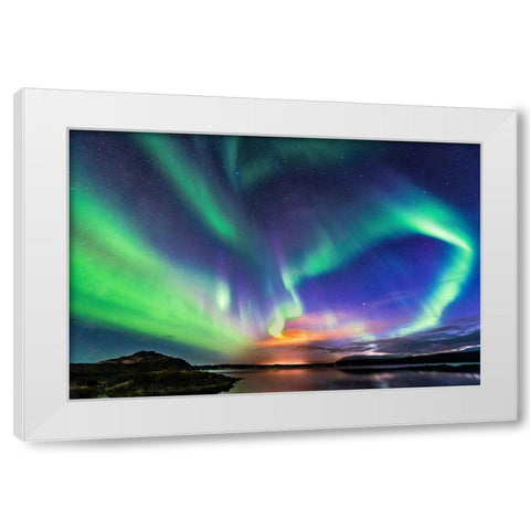 The Aurora In Iceland White Modern Wood Framed Art Print by C. Sink, Jeffrey