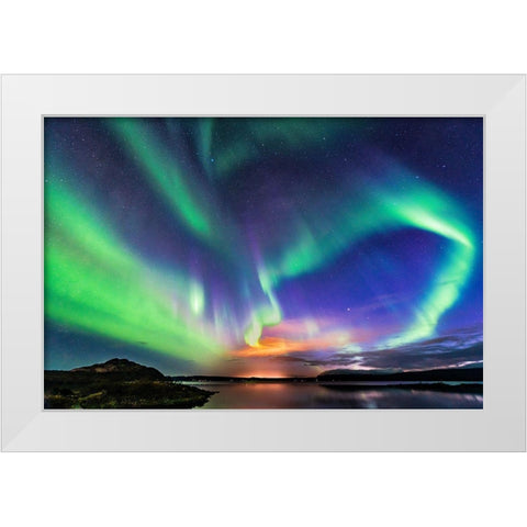 The Aurora In Iceland White Modern Wood Framed Art Print by C. Sink, Jeffrey