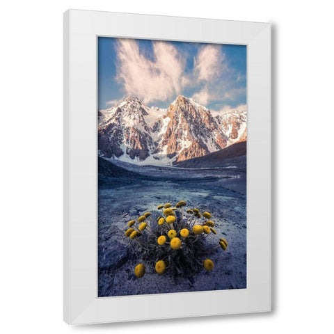 Snow Mountain Camomile A??Accappc??EÂ?A?? White Modern Wood Framed Art Print by Qiye