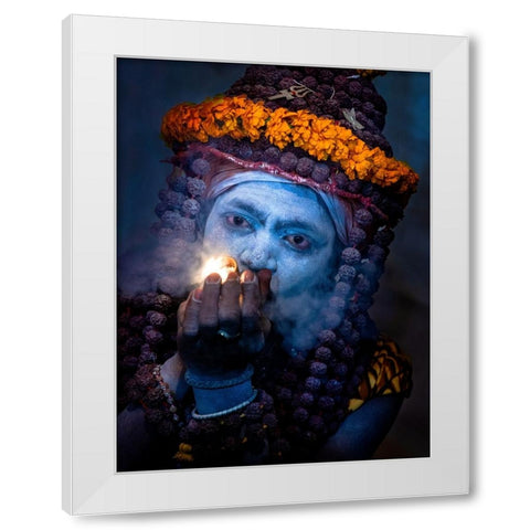 Sadhu White Modern Wood Framed Art Print by Oberai, Jassi