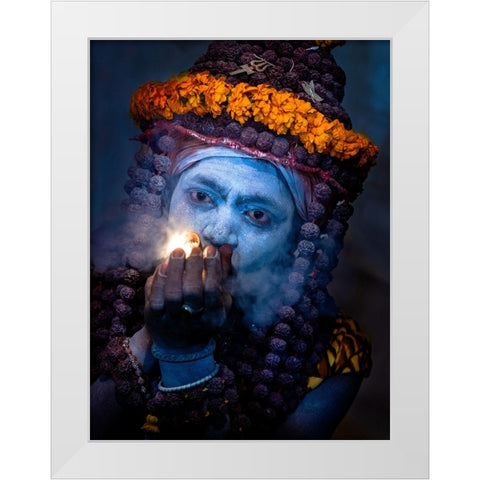 Sadhu White Modern Wood Framed Art Print by Oberai, Jassi