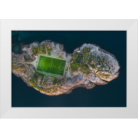 Football Field On The Edge Of The World White Modern Wood Framed Art Print by Simoon