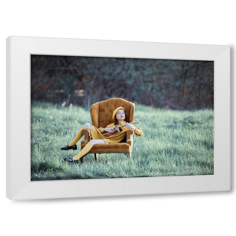 Power Of The Music White Modern Wood Framed Art Print by Jia, Wendy
