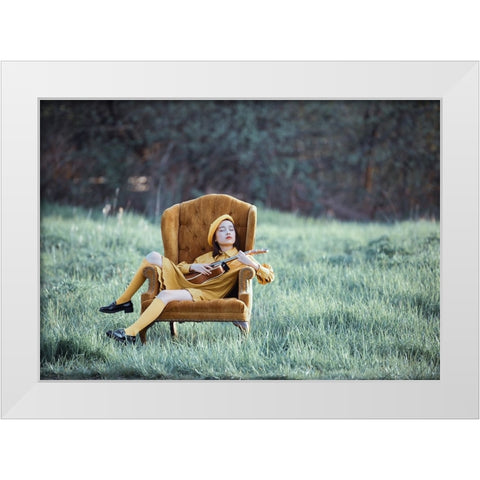 Power Of The Music White Modern Wood Framed Art Print by Jia, Wendy