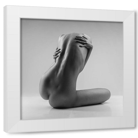 Hug Her Back White Modern Wood Framed Art Print by Valevicius, Aurimas
