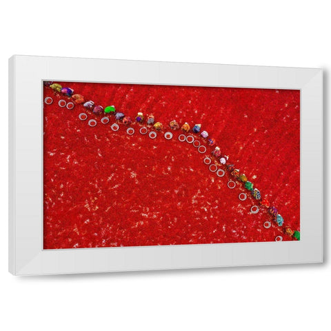 Picking Red Chilies White Modern Wood Framed Art Print by Khan Ronnie, Azim