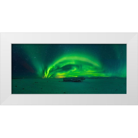 Night In Iceland White Modern Wood Framed Art Print by Pedretti, Ivan