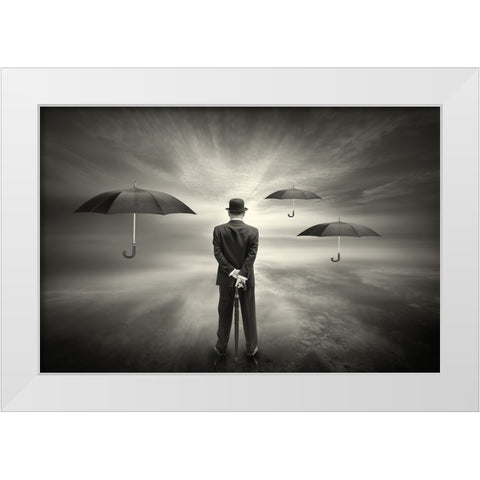 El Seapor De Los Paraguas White Modern Wood Framed Art Print by Antonio Trivino, Jose