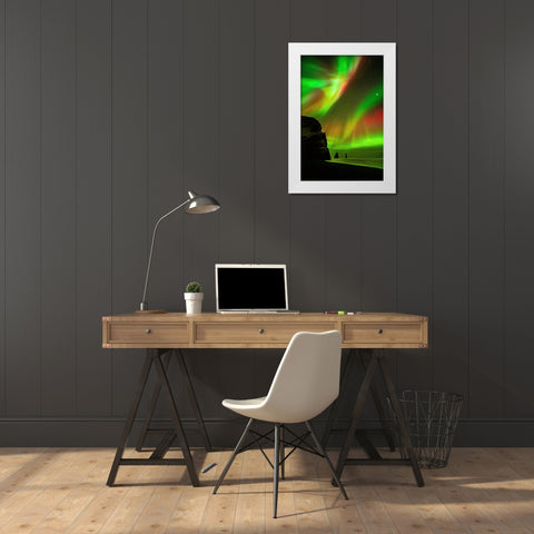 The Northern Lights Are Reflecting In The Ocean White Modern Wood Framed Art Print by Simon, Petr