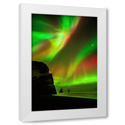The Northern Lights Are Reflecting In The Ocean White Modern Wood Framed Art Print by Simon, Petr