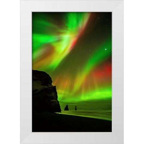 The Northern Lights Are Reflecting In The Ocean White Modern Wood Framed Art Print by Simon, Petr