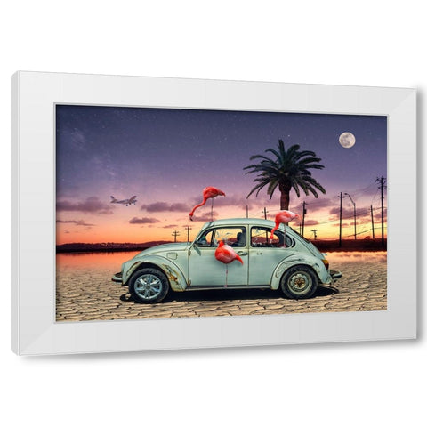 Flamingos Ate My Car White Modern Wood Framed Art Print by Marcel, Christian