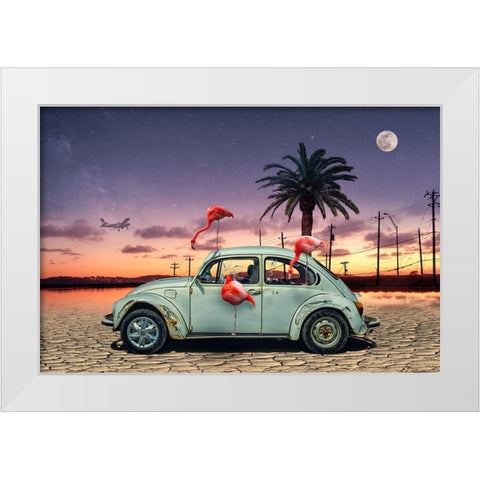 Flamingos Ate My Car White Modern Wood Framed Art Print by Marcel, Christian