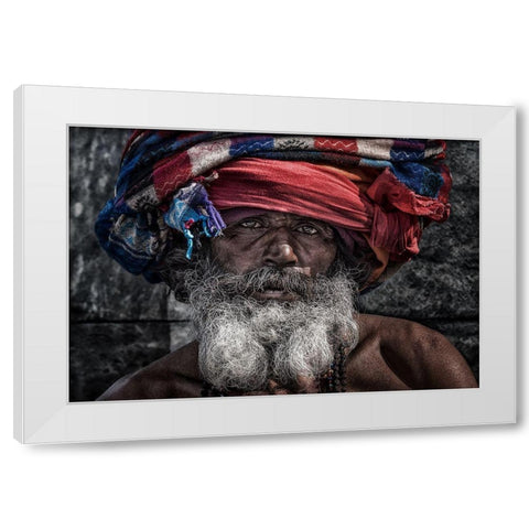 Man At The Pashupatinath Temple - Kathmandu White Modern Wood Framed Art Print by Inazio Kuesta, Joxe