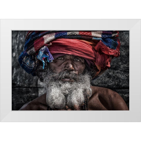 Man At The Pashupatinath Temple - Kathmandu White Modern Wood Framed Art Print by Inazio Kuesta, Joxe