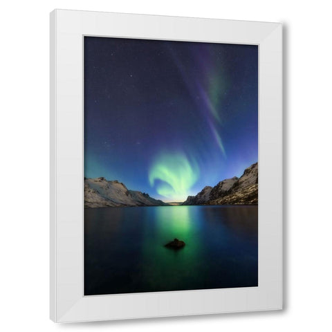 Light At The End Of The Fjord White Modern Wood Framed Art Print by Markkanen, Mika-Pekka