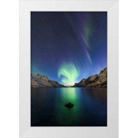 Light At The End Of The Fjord White Modern Wood Framed Art Print by Markkanen, Mika-Pekka