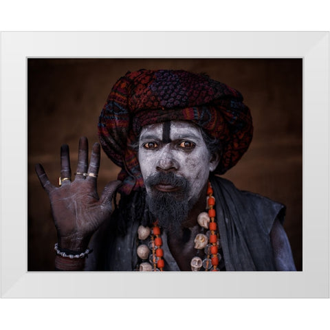 Aghori Baba White Modern Wood Framed Art Print by Kalla, Vivek