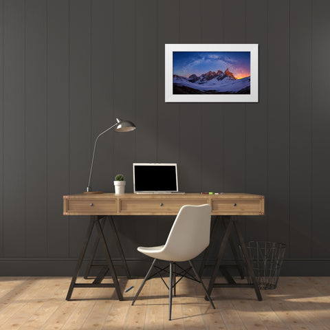Baita Segantini Under The Night Sky White Modern Wood Framed Art Print by Zheng, Michael