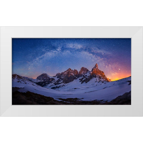 Baita Segantini Under The Night Sky White Modern Wood Framed Art Print by Zheng, Michael