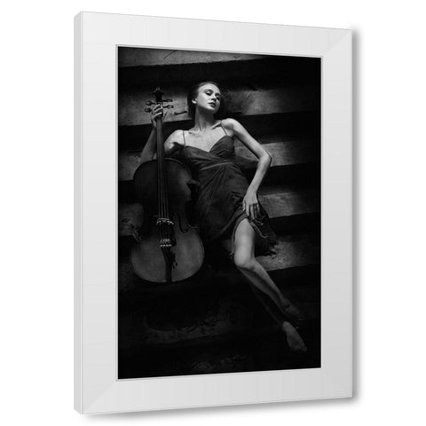 The Cellist White Modern Wood Framed Art Print by Kisworo, Sebastian