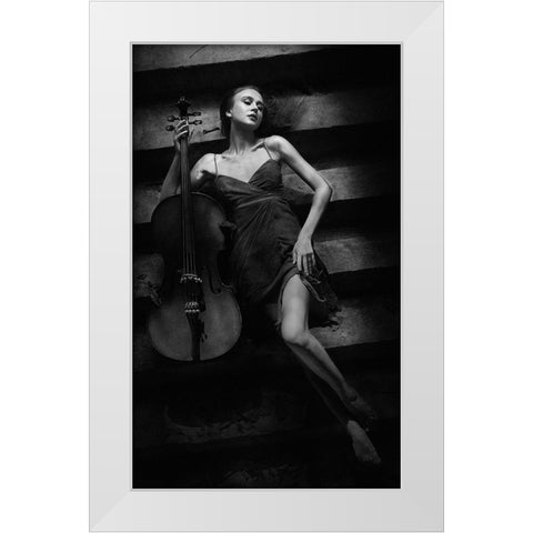 The Cellist White Modern Wood Framed Art Print by Kisworo, Sebastian