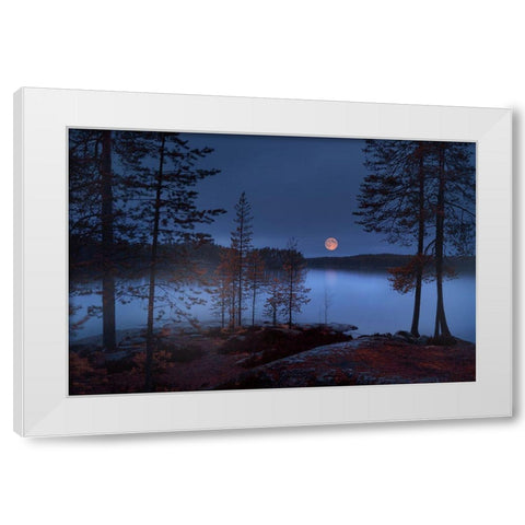 Red Moon White Modern Wood Framed Art Print by Georgieva V, Nikki