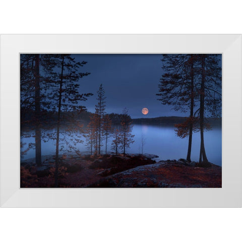 Red Moon White Modern Wood Framed Art Print by Georgieva V, Nikki